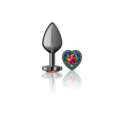Cheeky Charms Gunmetal Medium Butt Plug with Heart Rainbow Jewel > Anal Range > Jewel Butt Plugs